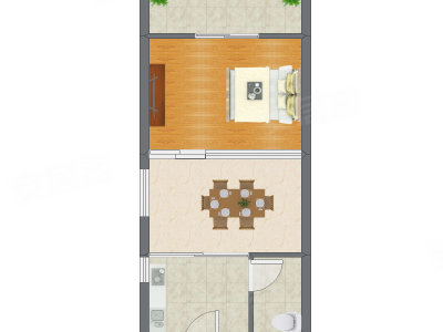 1室1厅 52.69平米户型图