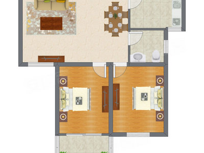 2室2厅 76.55平米