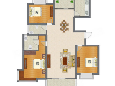 3室2厅 105.37平米户型图