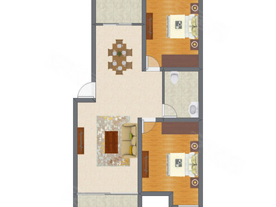 2室2厅 84.41平米户型图
