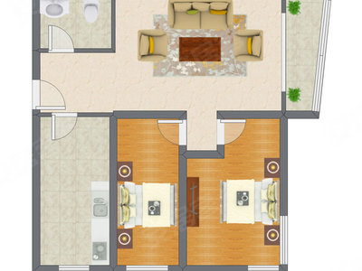 2室1厅 93.03平米户型图