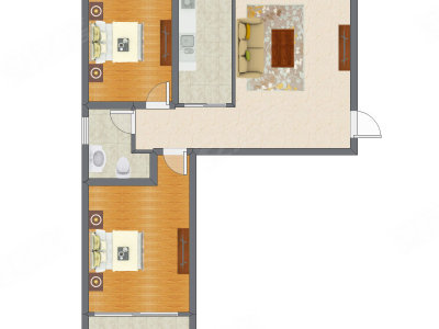 2室1厅 98.14平米户型图