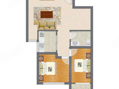 2室1厅 76.98平米户型图