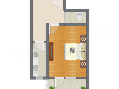 1室1厅 45.40平米户型图