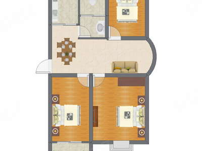 3室1厅 58.59平米
