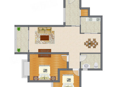 2室2厅 88.76平米户型图