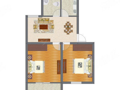2室1厅 57.90平米户型图