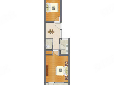 2室1厅 57.76平米