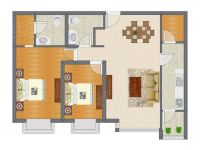 2室2厅 111.77平米户型图