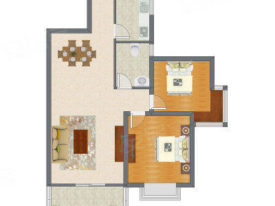 2室2厅 72.91平米户型图