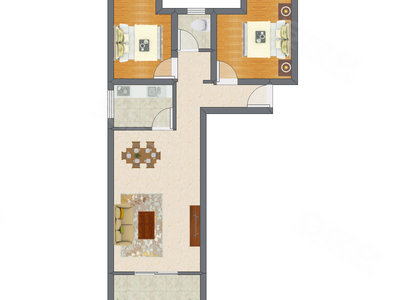 2室2厅 123.56平米户型图