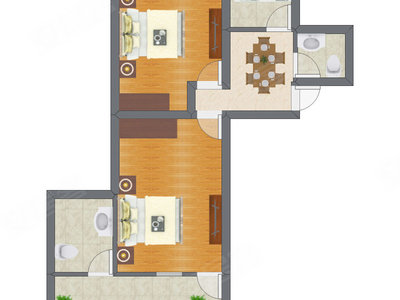 2室1厅 39.36平米户型图