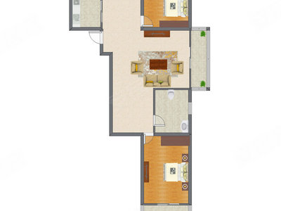 2室2厅 90.64平米