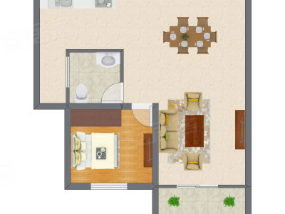 1室2厅 57.26平米户型图