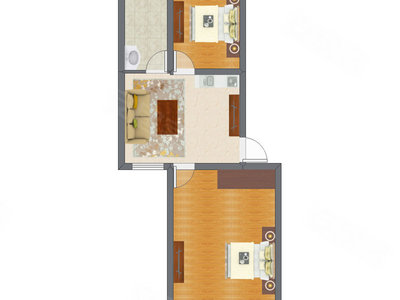 2室1厅 48.74平米户型图