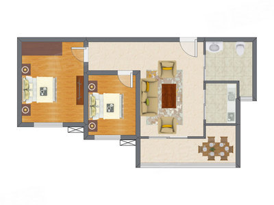 2室1厅 77.74平米户型图