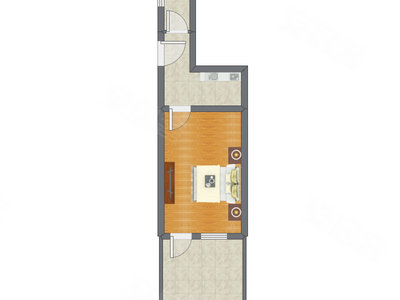 1室1厅 33.13平米户型图