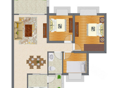 3室2厅 89.32平米户型图