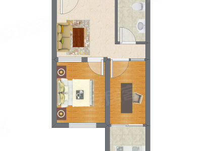 2室1厅 44.66平米户型图