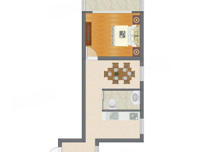1室1厅 51.98平米户型图