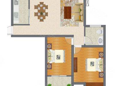 2室2厅 89.22平米户型图