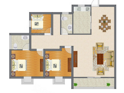 3室2厅 91.91平米户型图