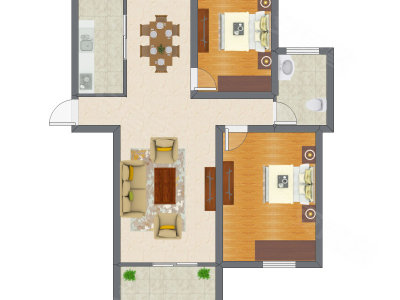 2室2厅 74.65平米户型图