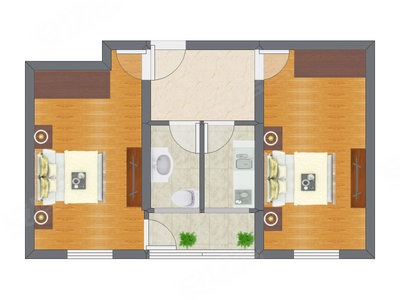 2室1厅 42.30平米户型图
