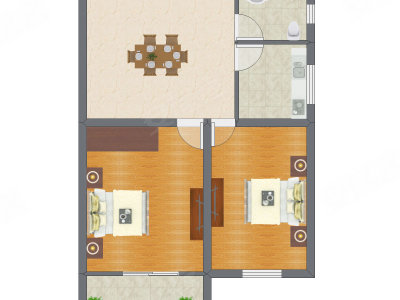2室1厅 61.35平米户型图