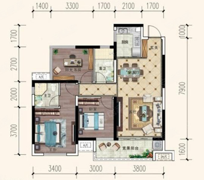 贵港彰泰红3室2厅2卫99㎡南52万