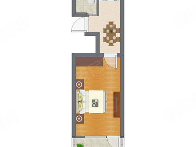 1室1厅 33.98平米户型图