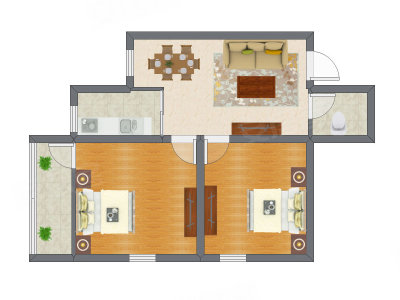 2室2厅 72.77平米户型图