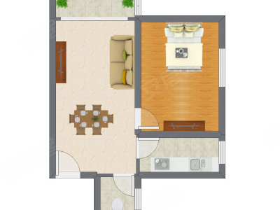 1室2厅 53.36平米户型图
