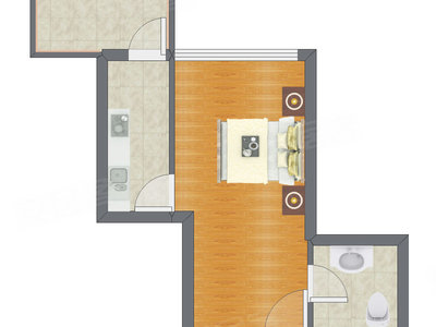 1室0厅 34.40平米户型图