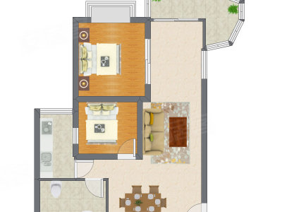 2室2厅 95.40平米户型图