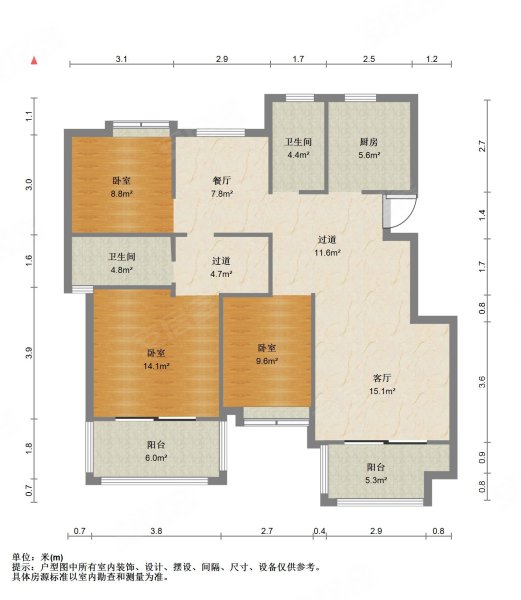 文一锦门北韵3室2厅2卫122.12㎡南北145万