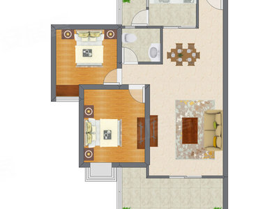 2室2厅 81.04平米户型图