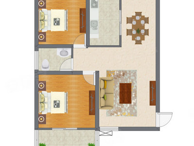 2室2厅 91.55平米户型图
