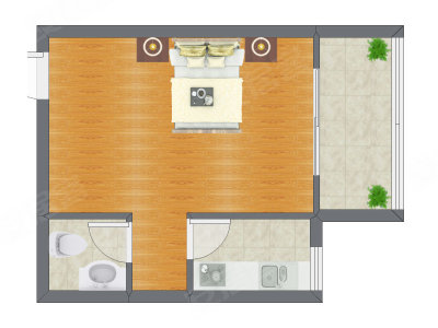 1室0厅 43.45平米户型图
