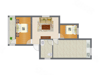 2室1厅 56.56平米户型图