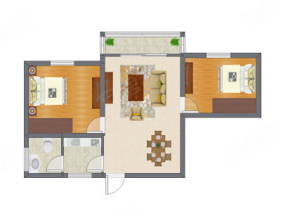 2室2厅 53.21平米户型图