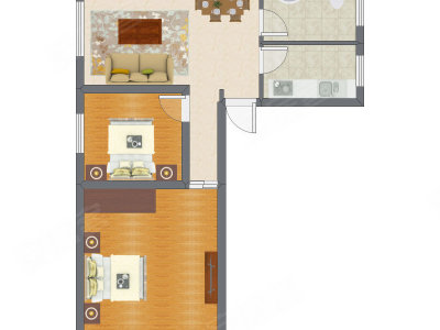 2室1厅 70.57平米户型图