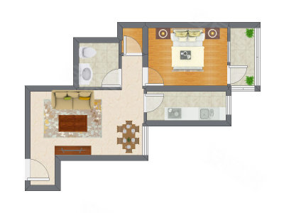 1室2厅 56.59平米户型图