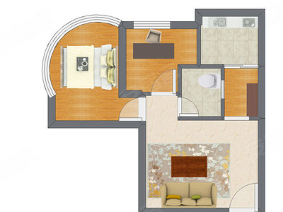 2室1厅 44.79平米户型图