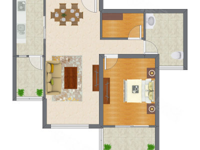 1室2厅 98.30平米户型图