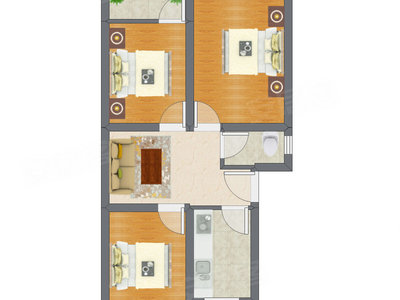 3室1厅 64.35平米户型图