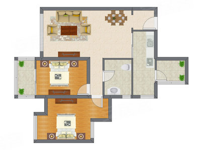 2室2厅 90.85平米户型图