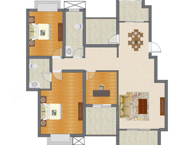 2室2厅 105.81平米户型图