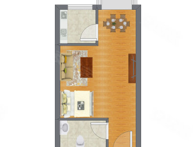 1室1厅 23.52平米户型图