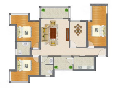 3室2厅 88.22平米户型图